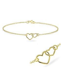 Gold Plated Dual Hearts Silver Bracelet BRS-42-GP